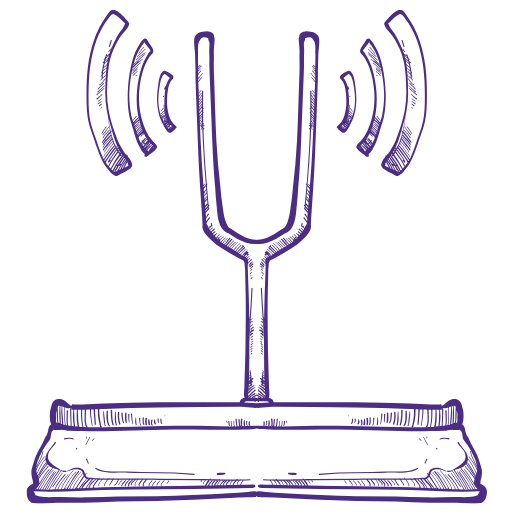 Tuning fork icon radiating gentle sound waves — symbolizing refined, reliable vocal technique and disciplined artistry.
